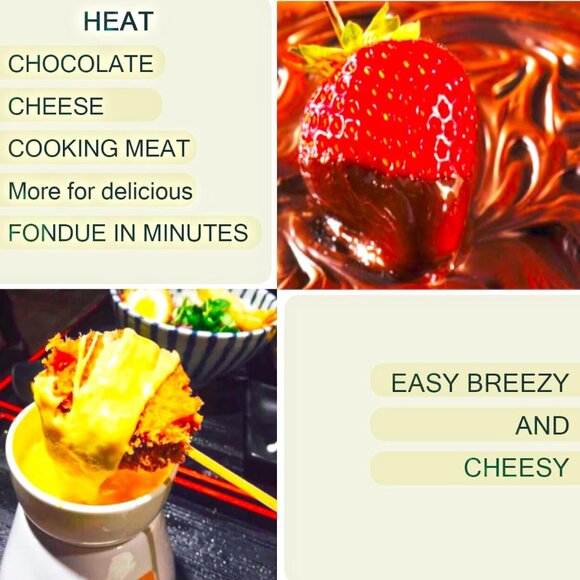 Premium Tea Light Porcelain Melting Pot 4 forks for Cheese, Chocolate and Tapas - Picture 6 of 7